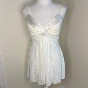 La Belle White Dressy Babydoll Sleeveless Top with Sheer Overlay. Small